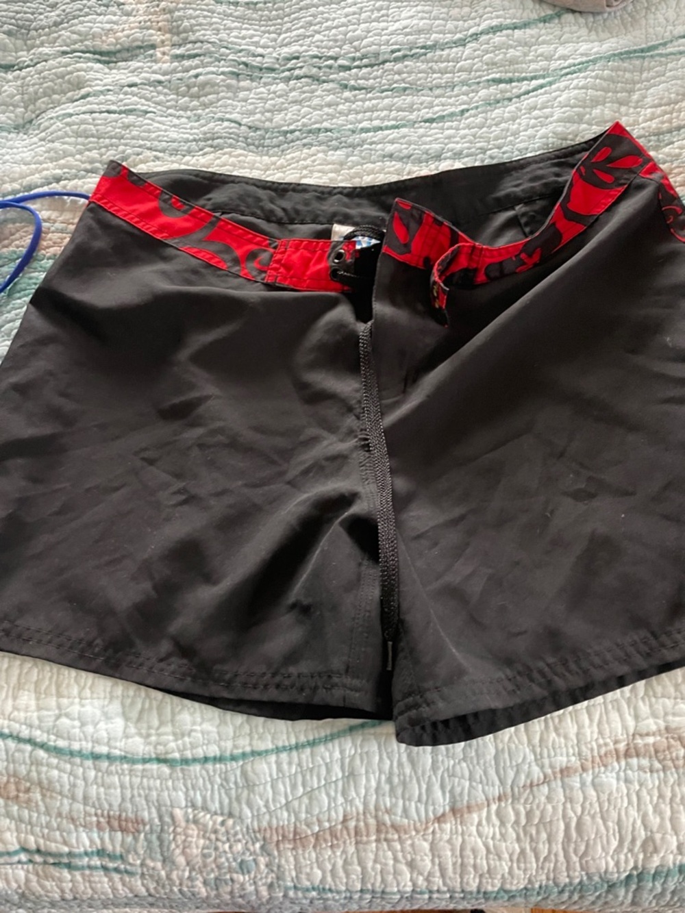 Black Swim Coverup Shorts with Red Waistband